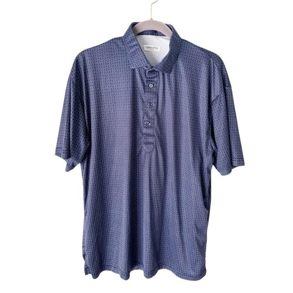 Collars & Co Navy Blue Geometric Performance Polo Golf Shirt Size XL